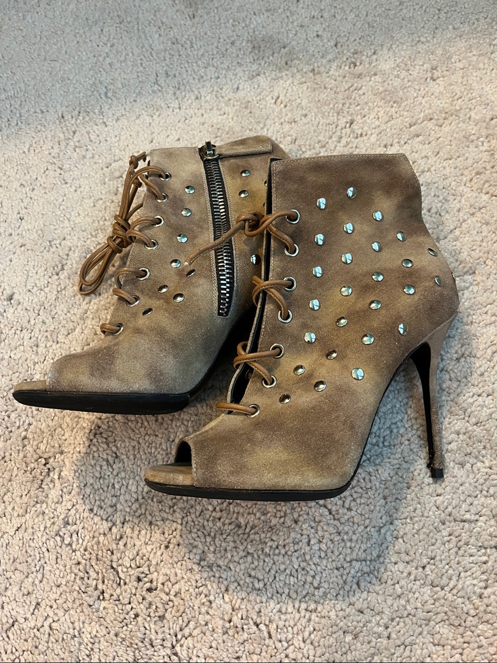 Giuseppe Zanotti High Heels Suede Ankle Bootie Studded Side Zip Laces EU 37/US 7 - Picture 10 of 16